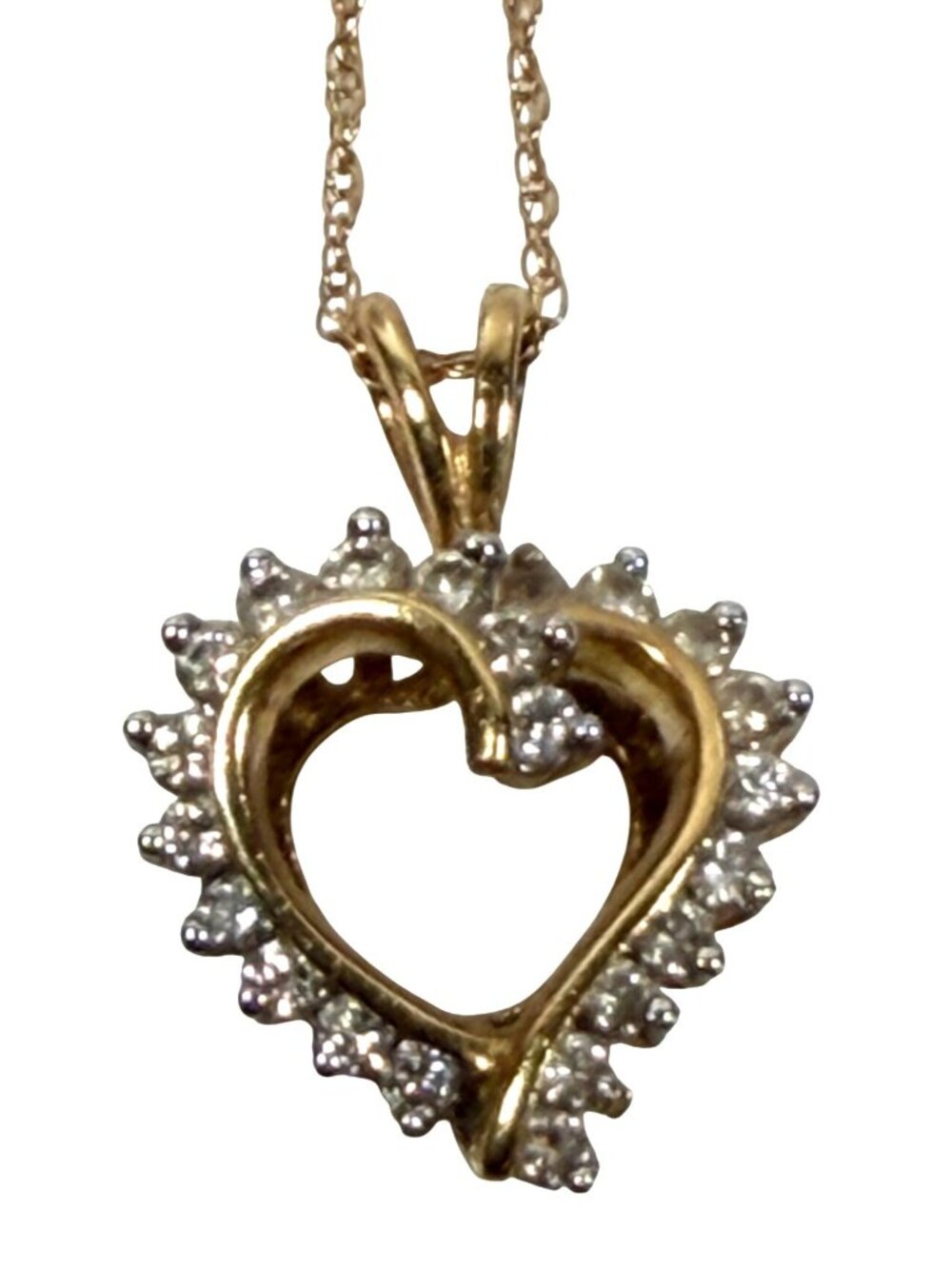 Vintage Signed SE 14K Gold & Diamond Heart Pendant & B-G 14k Rope Chain 3g - Picture 8 of 9
